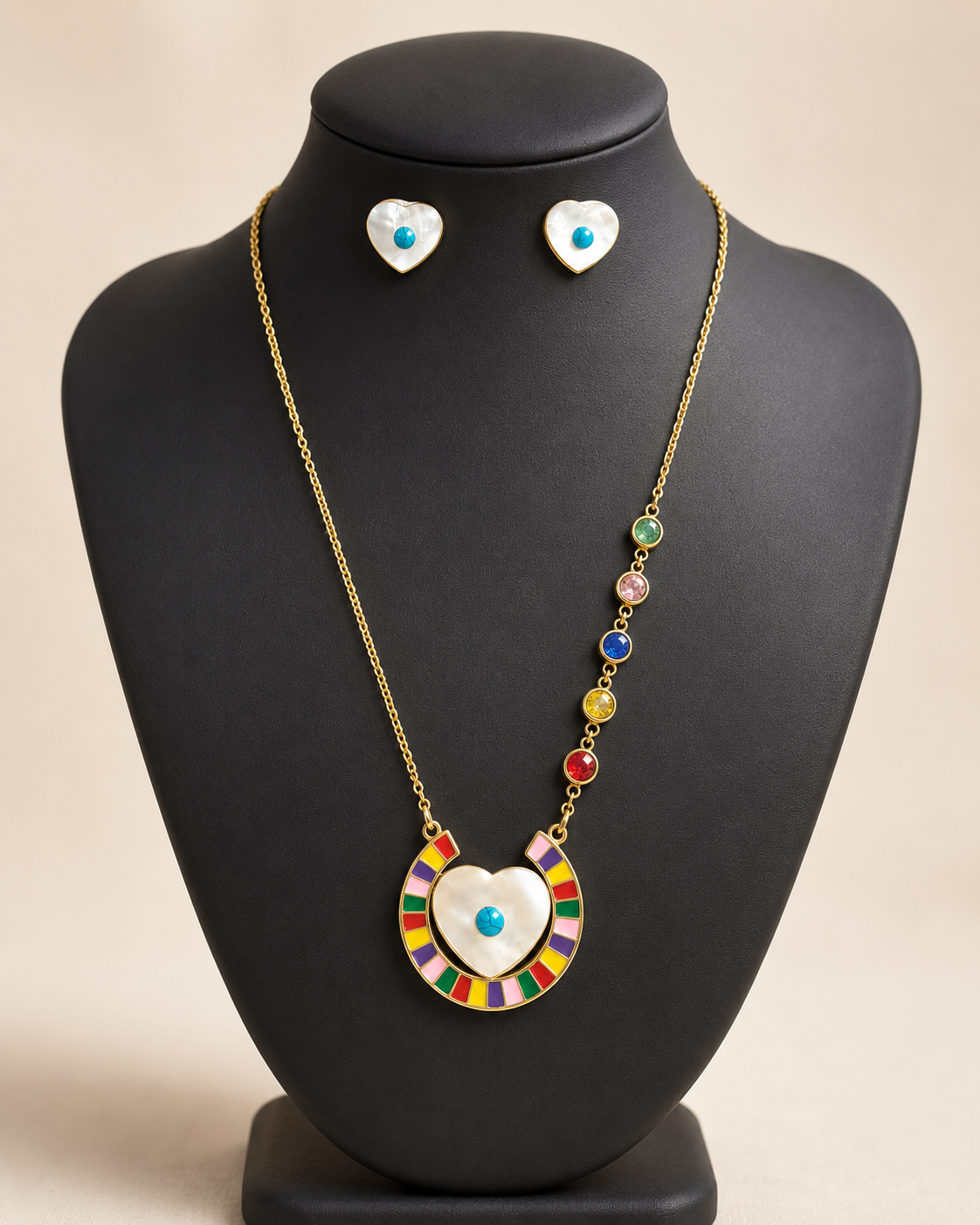 Juego de Acero Corazon Piedras Colors