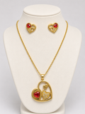 Juego de Acero Corazon Piedra Roja y Blanca Lux