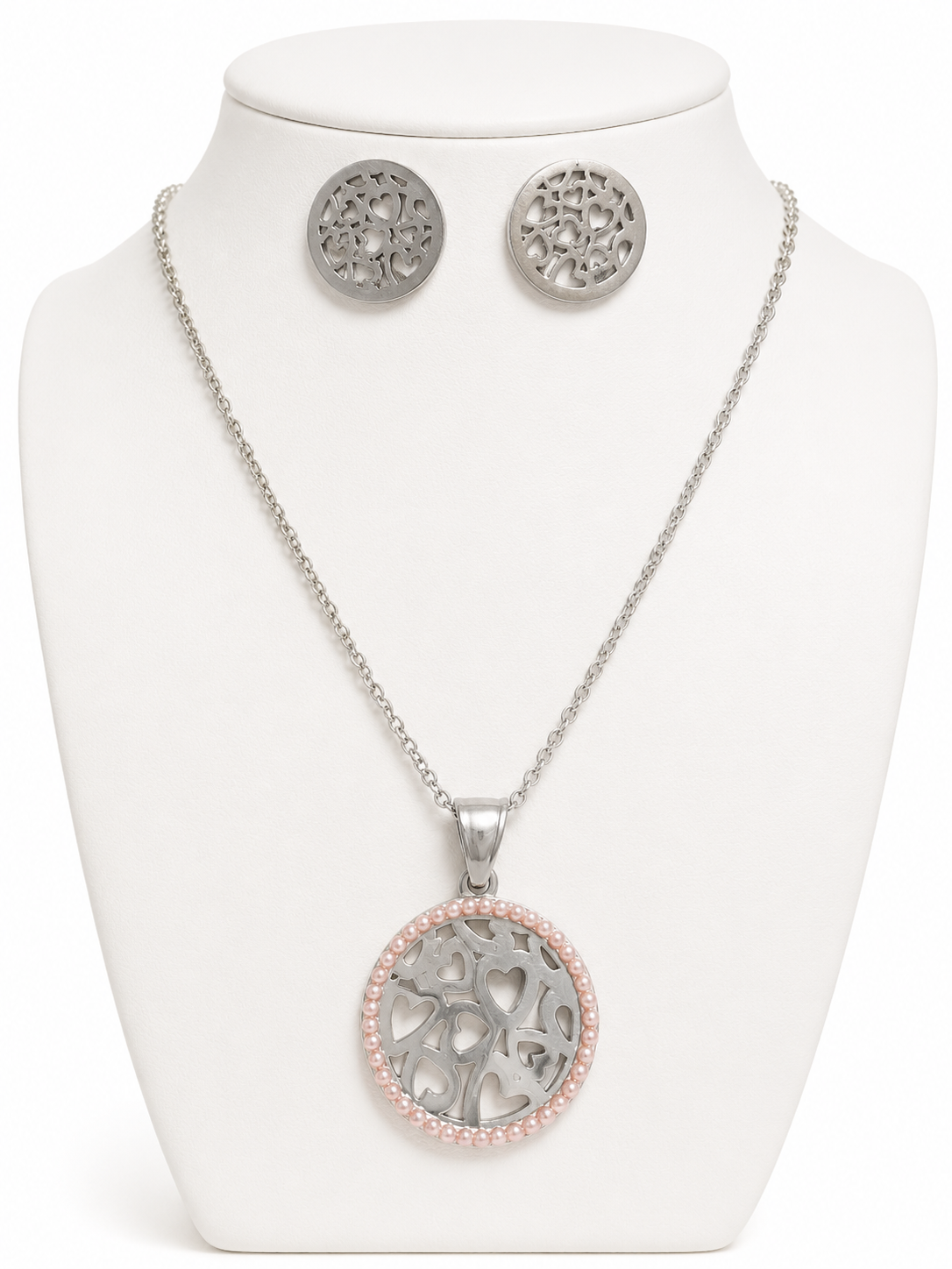 Juego de Acero  Corazones con Perla Coral