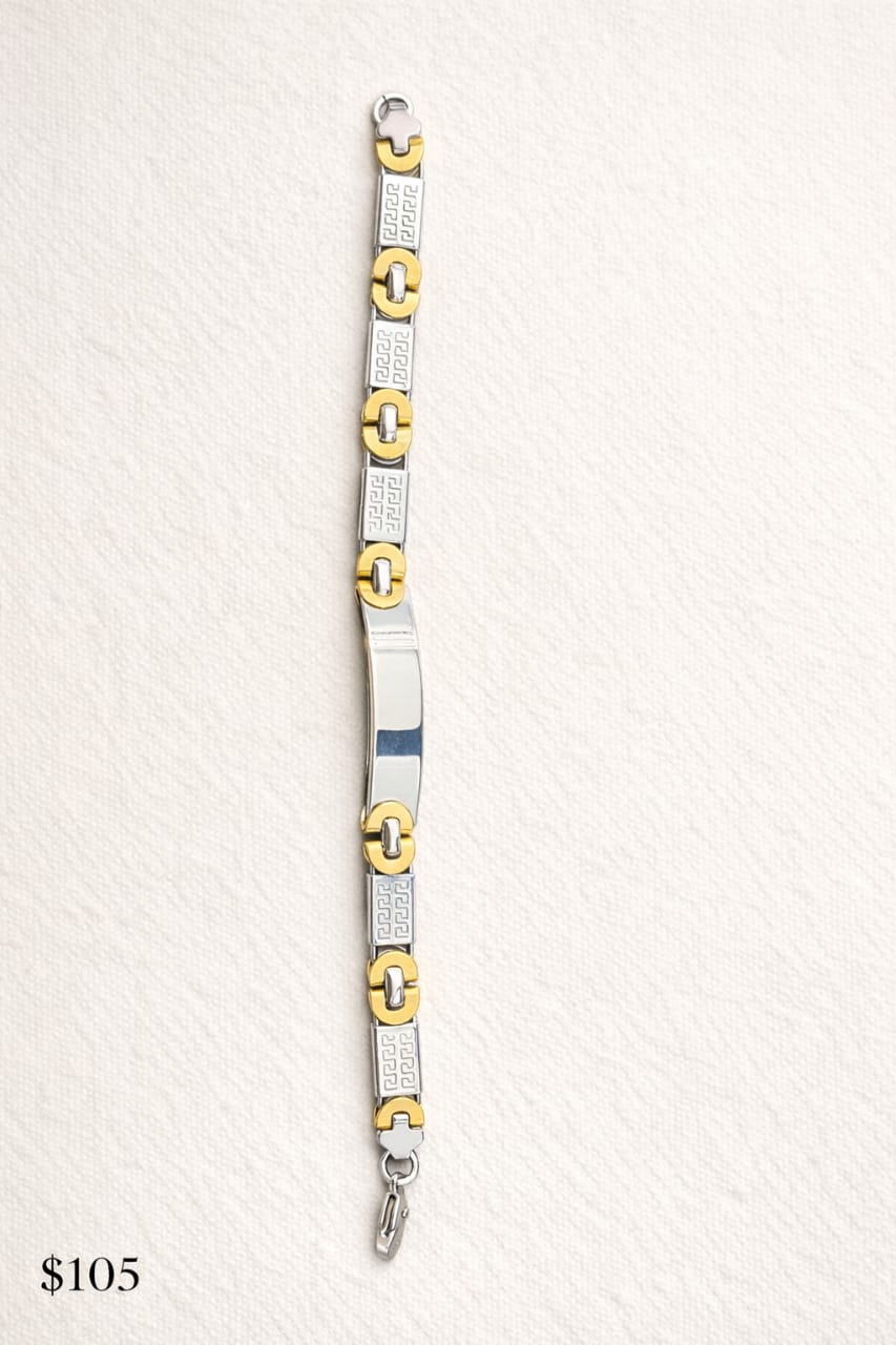 Pulsera Acero Caballero Placa Bicolor