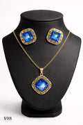Conjunto Acero Plateado Piedras Azules