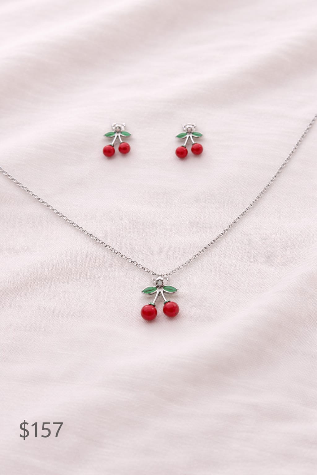 Conjunto Acero Plateado Cerezas Premium