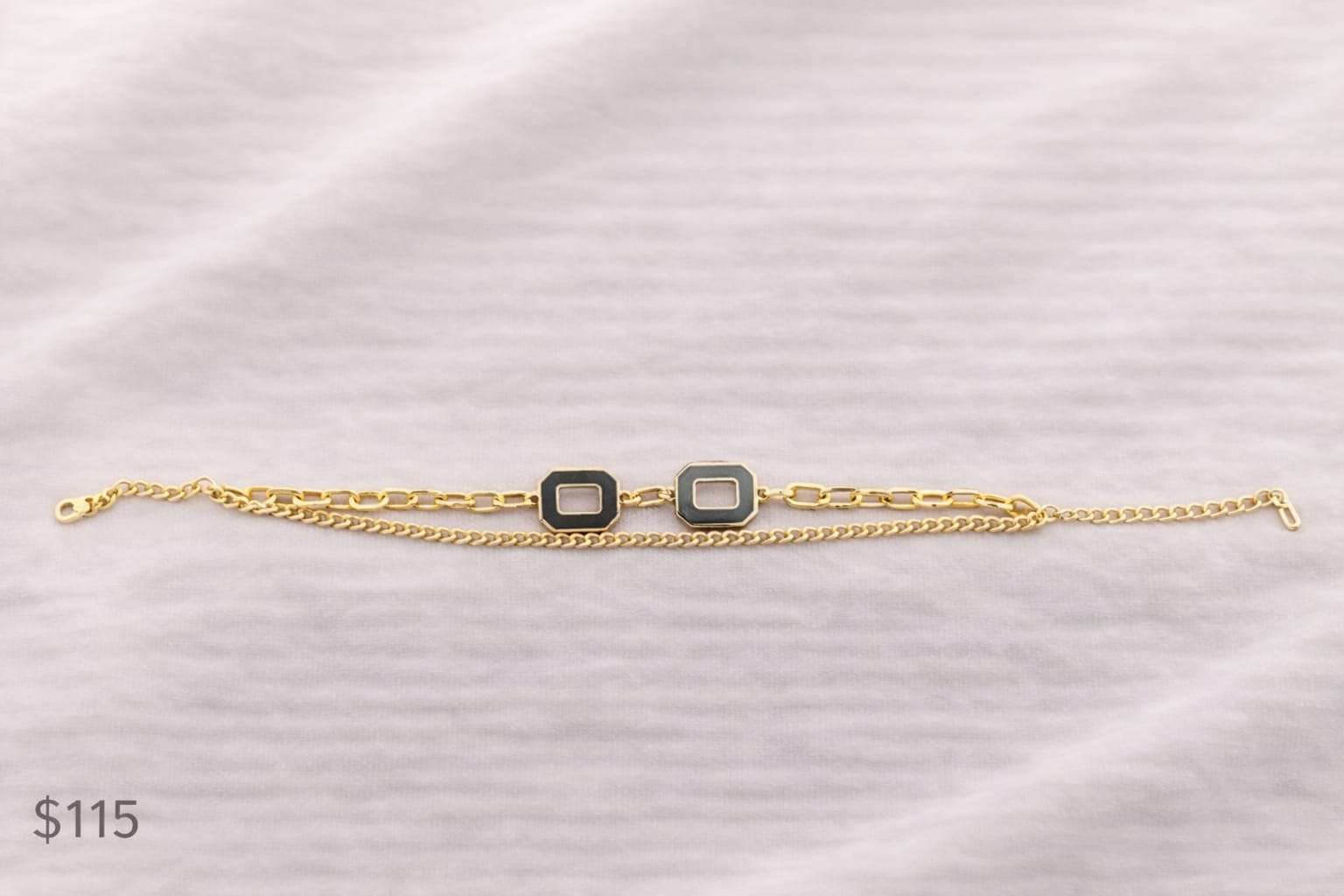 Pulsera Acero Dorada Cuadros Negros