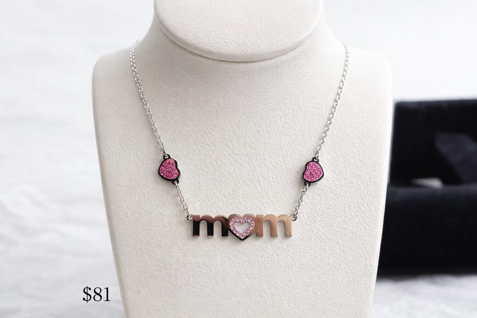 Gargantilla Acero Plateado Piedras Rosadas Dije MAMA
