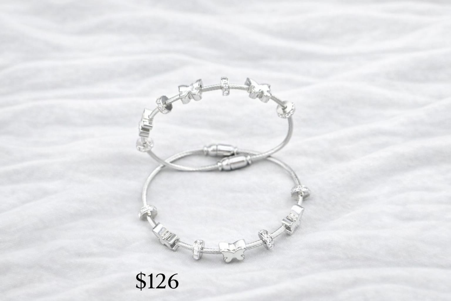 Brazalete Plateado Dijes Mariposas