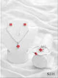 Conjunto Acero Aretes, Gargantilla, Brazalete, Anillo Tipo Van CLEEF