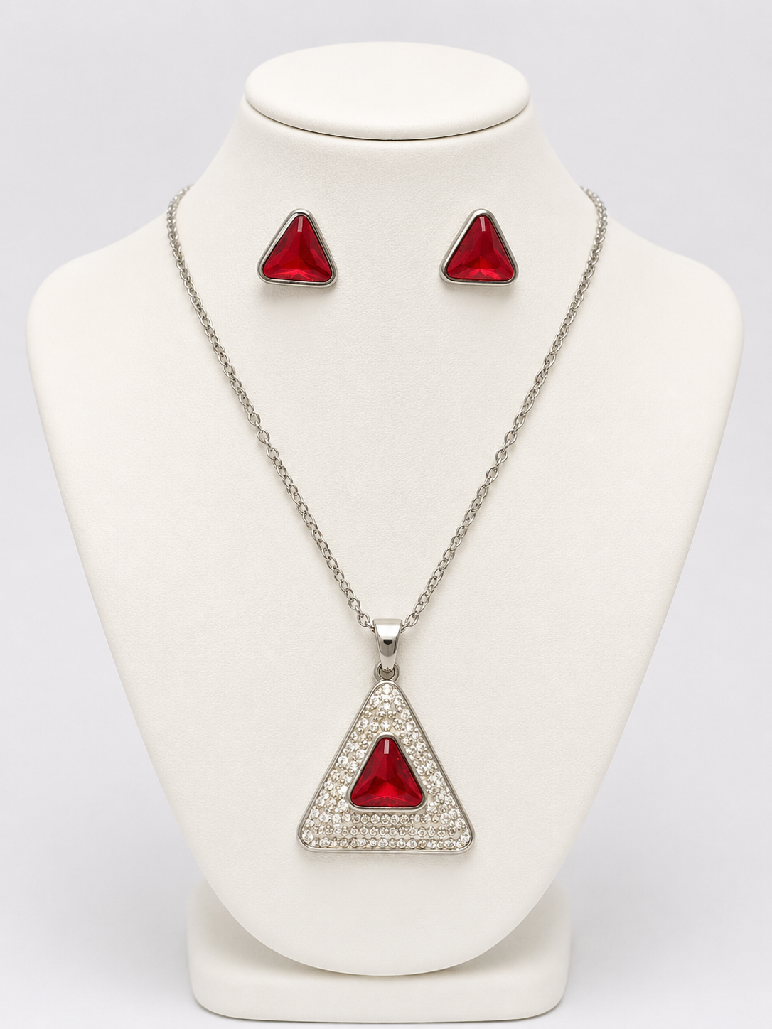 Juego de Acero Triangulo Piedras Blanca y Roja