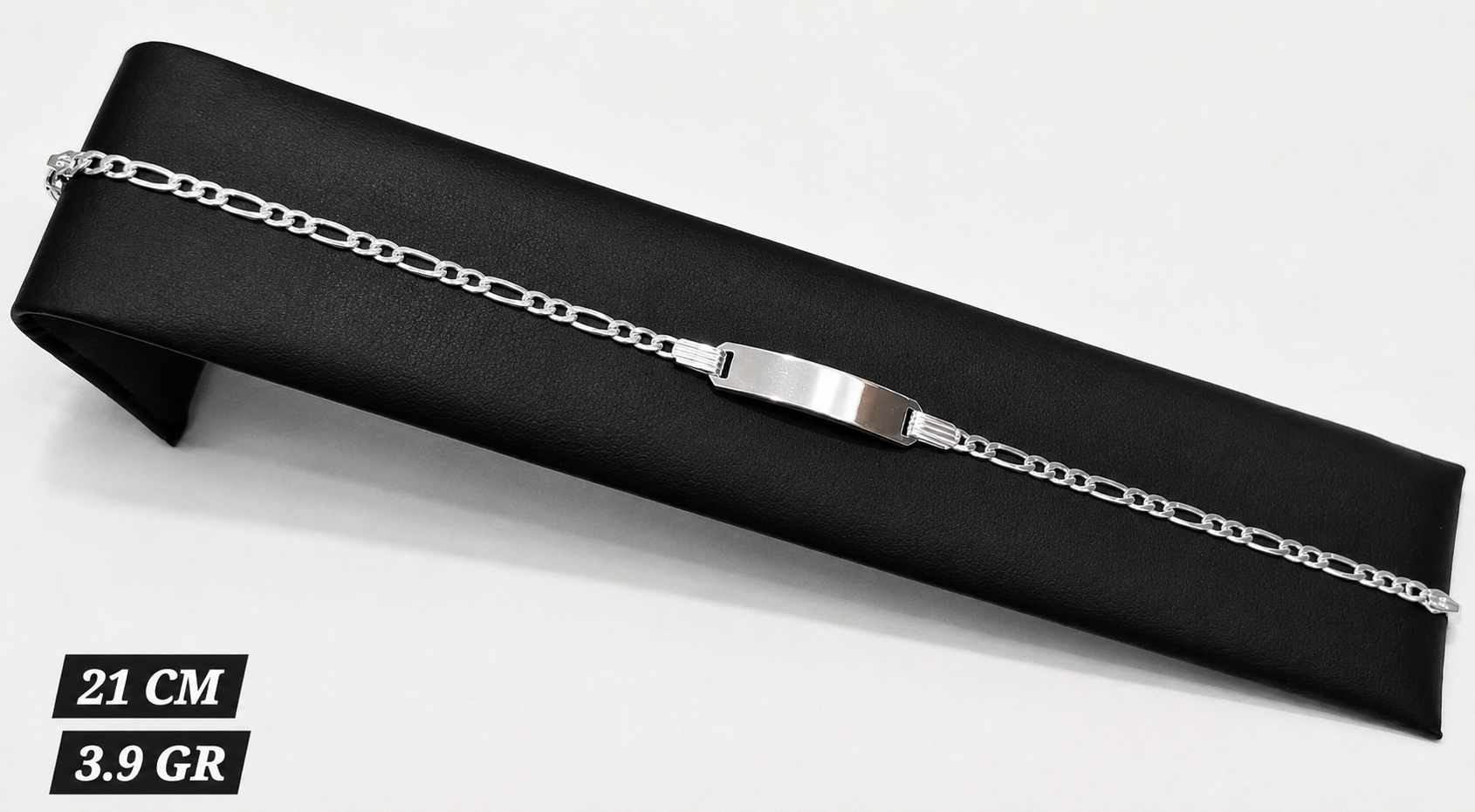 Pulsera de plata con placa, tejido 3x1 - 21cm