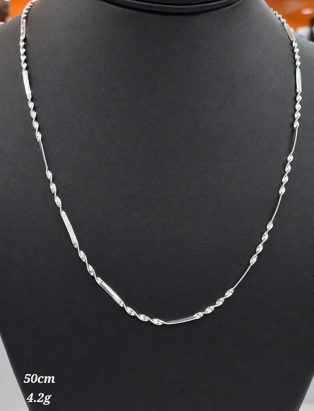 Cadena plata tejido torsal y liso 50cm