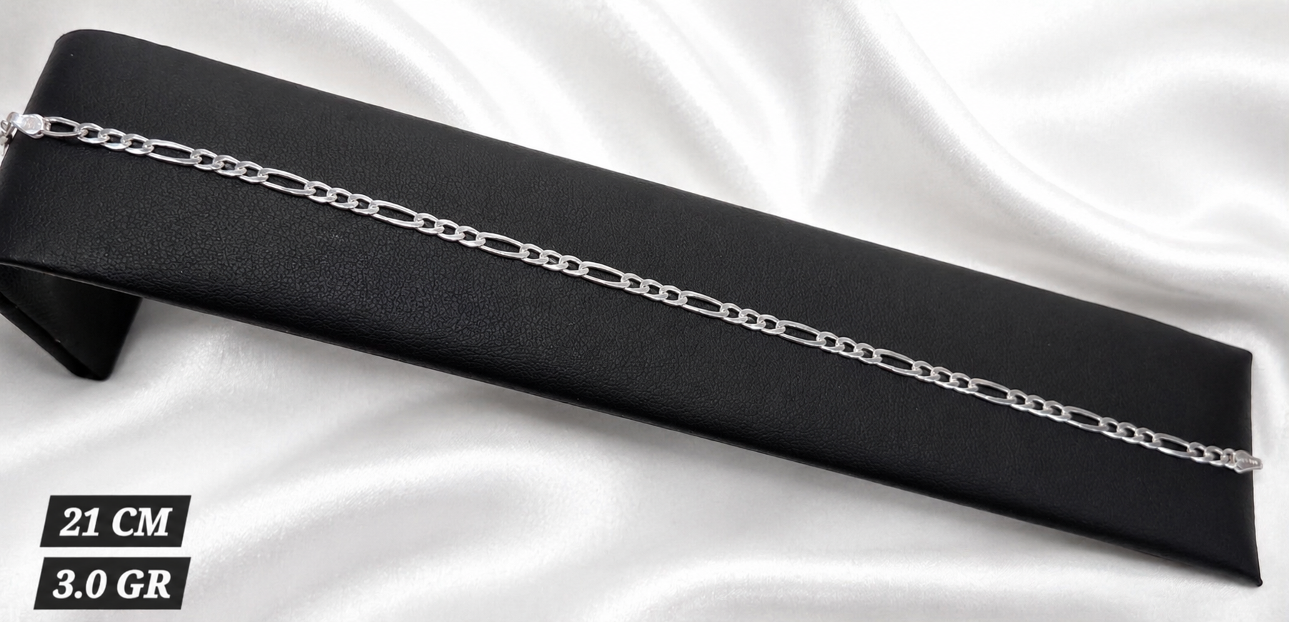 Pulsera plata tejido 3x1 - 21cm