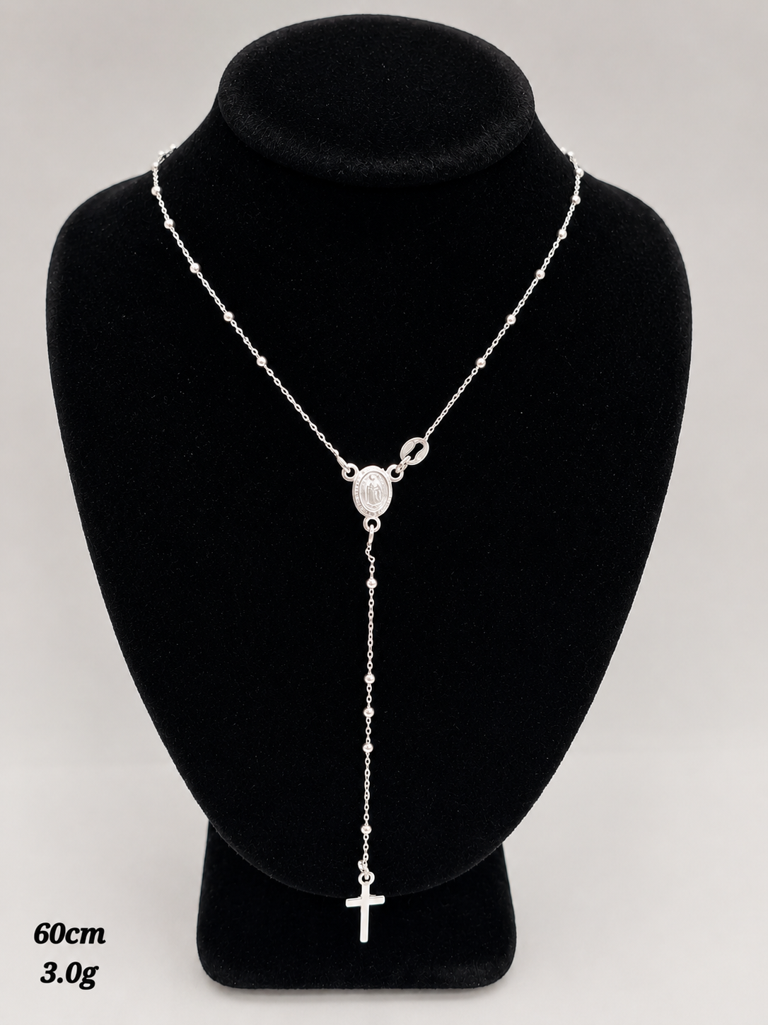 Rosario de Plata Dije Virgen 60cm